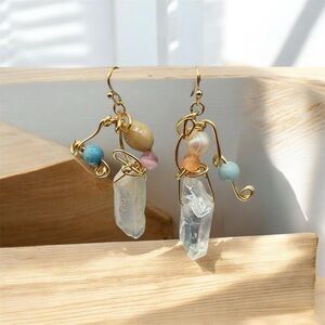 Elegant Gold and Multicolor Larimar Gemstone Earrings
